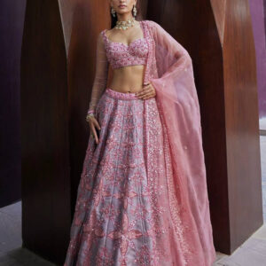 Pastel Thai Silk Lehenga Set with Sequins, Dori & Thread Work