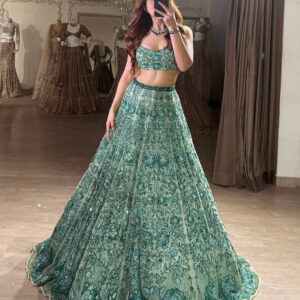 Pastel Green Georgette Lehenga Set with Rainbow Sequins