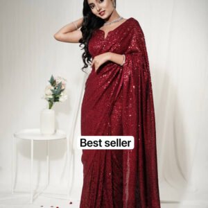 Beautiful Georgette Sequins Work Saree with Banglori Silk Blouse