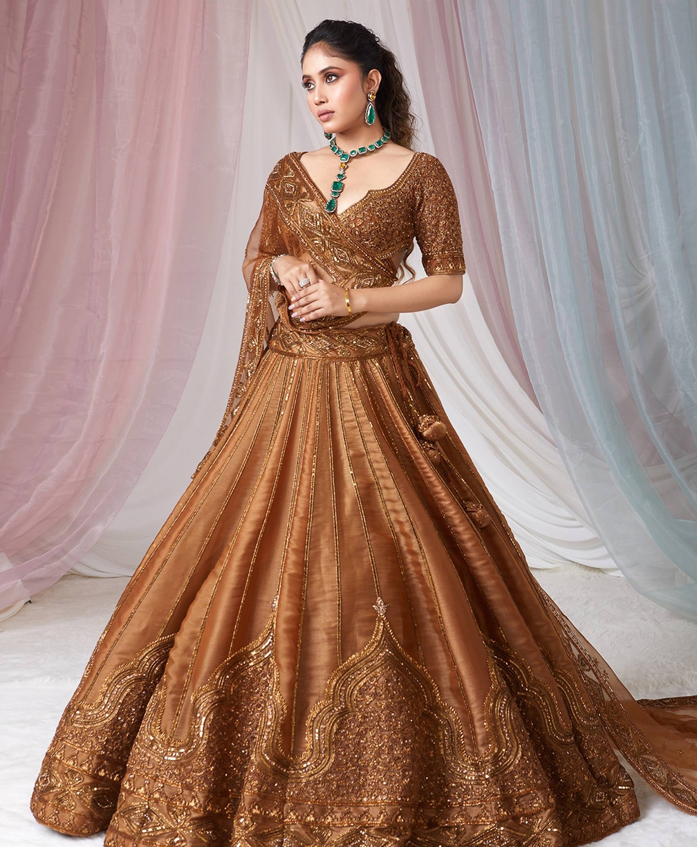 Elegant Satin Silk Lehenga Set | Sequins & Dori Work